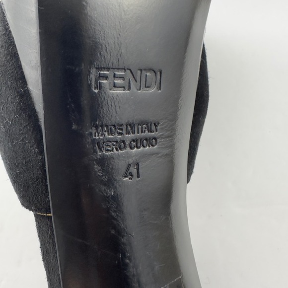 Fendi black suade with gold trim Grommet peep toe platform heels - Picture 8 of 10